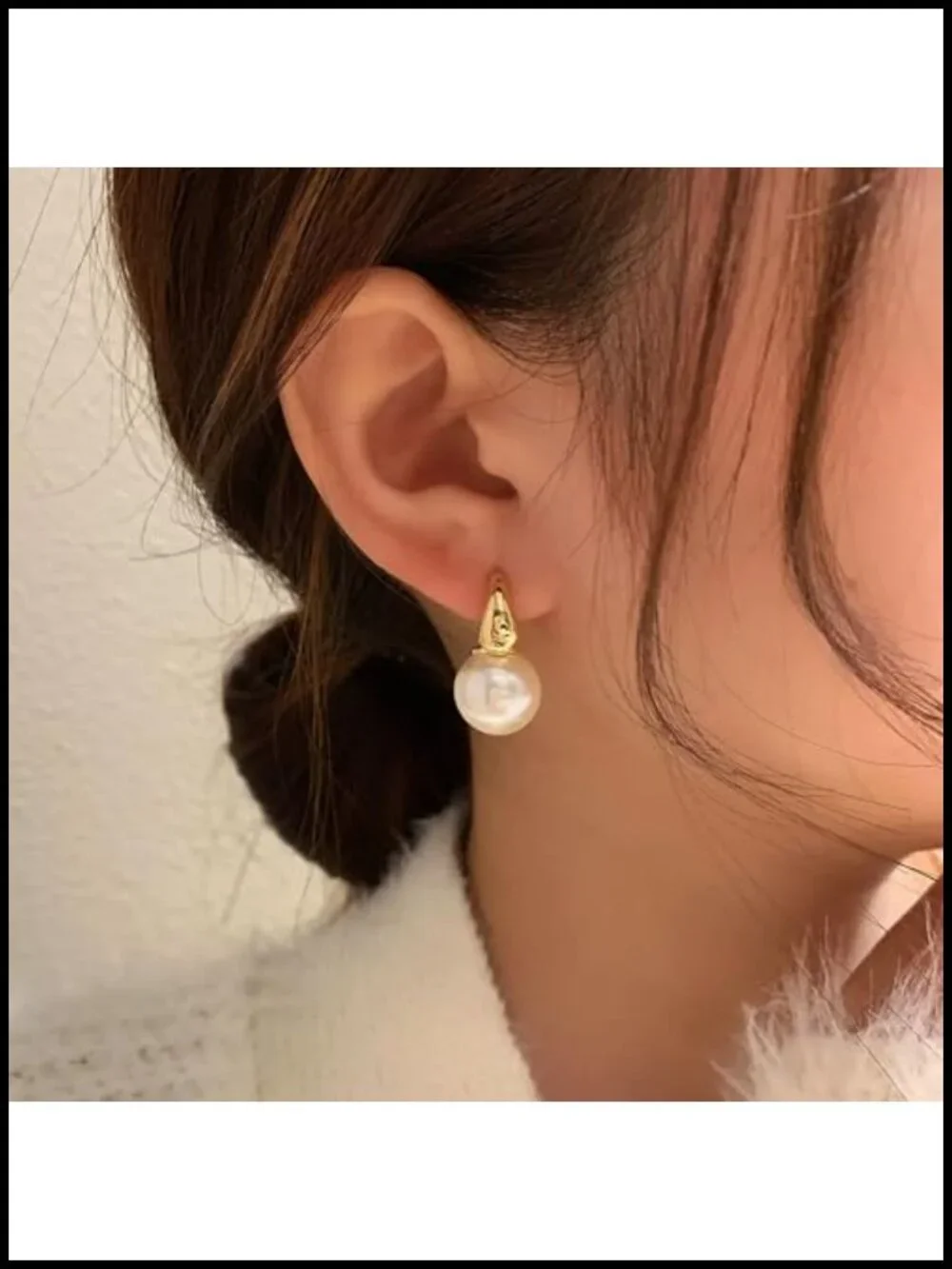 14k Gold Plated Hoop Earrings with White Pearl Dangle for Women, Hypoallergenic